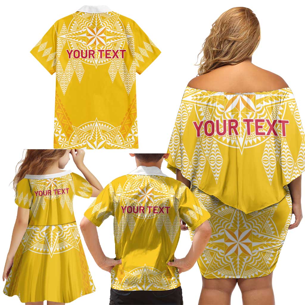 Personalised Anastasis College Family Matching Off Shoulder Short Dress and Hawaiian Shirt Tonga Ngatu Pattern - Polynesian Pride