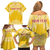 Personalised Anastasis College Family Matching Off Shoulder Short Dress and Hawaiian Shirt Tonga Ngatu Pattern - Polynesian Pride