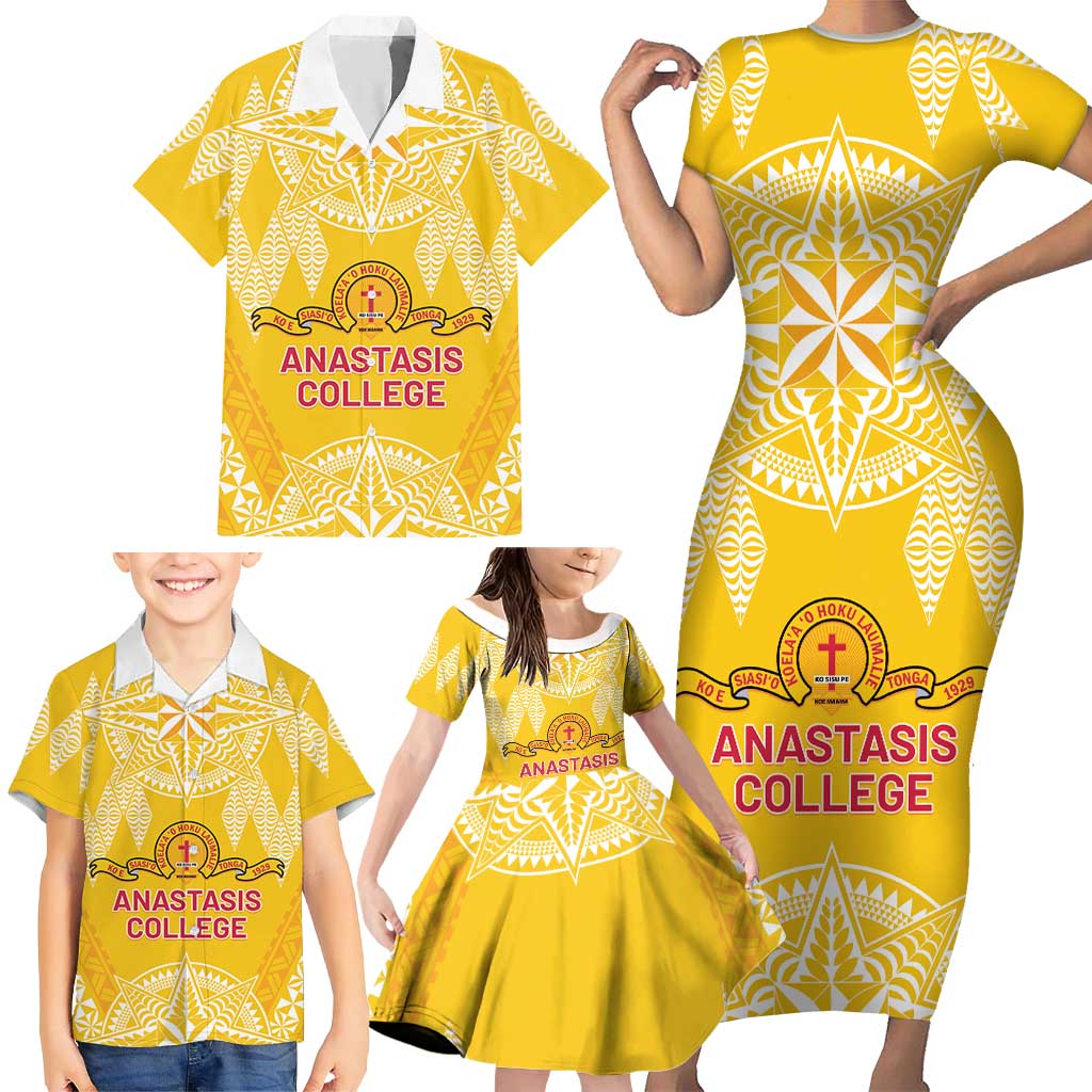 Personalised Anastasis College Family Matching Short Sleeve Bodycon Dress and Hawaiian Shirt Tonga Ngatu Pattern LT05 - Polynesian Pride