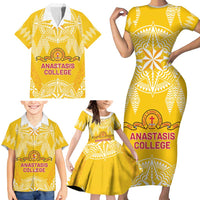 Personalised Anastasis College Family Matching Short Sleeve Bodycon Dress and Hawaiian Shirt Tonga Ngatu Pattern - Polynesian Pride