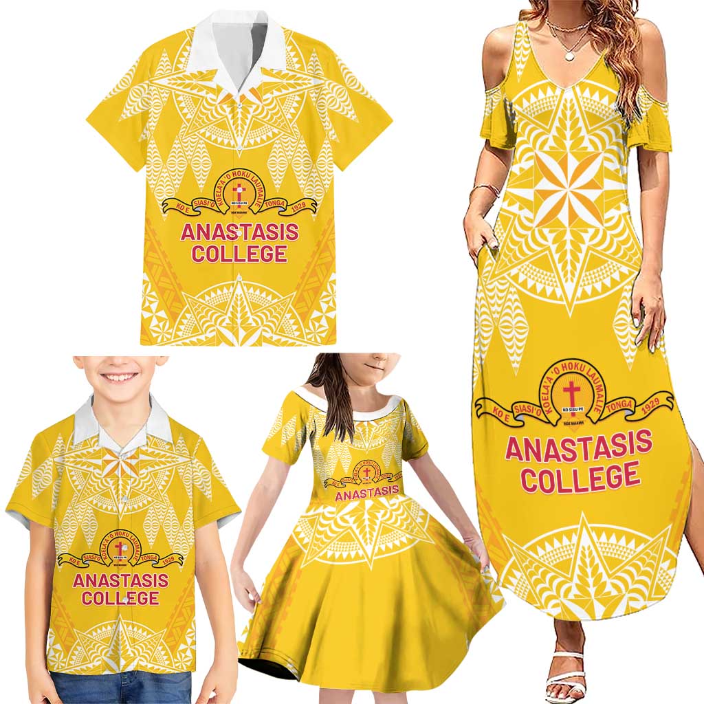 Personalised Anastasis College Family Matching Summer Maxi Dress and Hawaiian Shirt Tonga Ngatu Pattern LT05 - Polynesian Pride