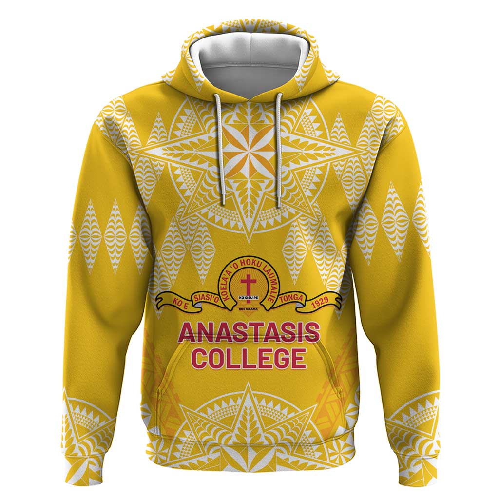 Personalised Anastasis College Hoodie Tonga Ngatu Pattern LT05 Pullover Hoodie Yellow - Polynesian Pride