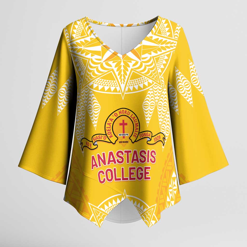 Personalised Anastasis College Kimono Sleeve Blouse Tonga Ngatu Pattern - Polynesian Pride
