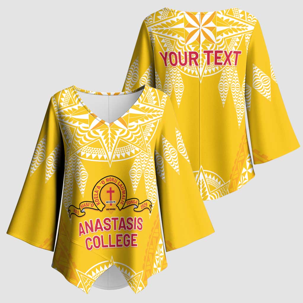 Personalised Anastasis College Kimono Sleeve Blouse Tonga Ngatu Pattern - Polynesian Pride