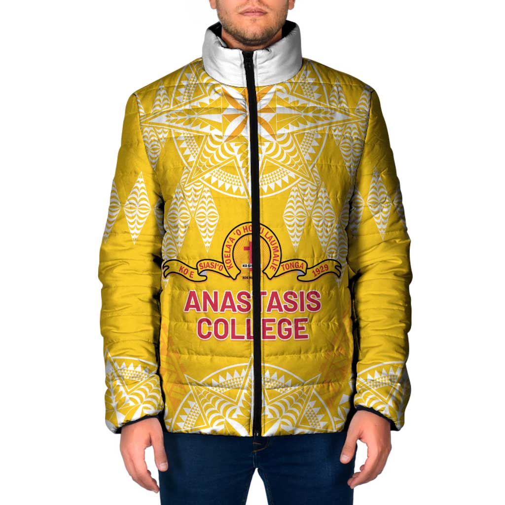 Personalised Anastasis College Padded Jacket Tonga Ngatu Pattern LT05 Men Yellow - Polynesian Pride
