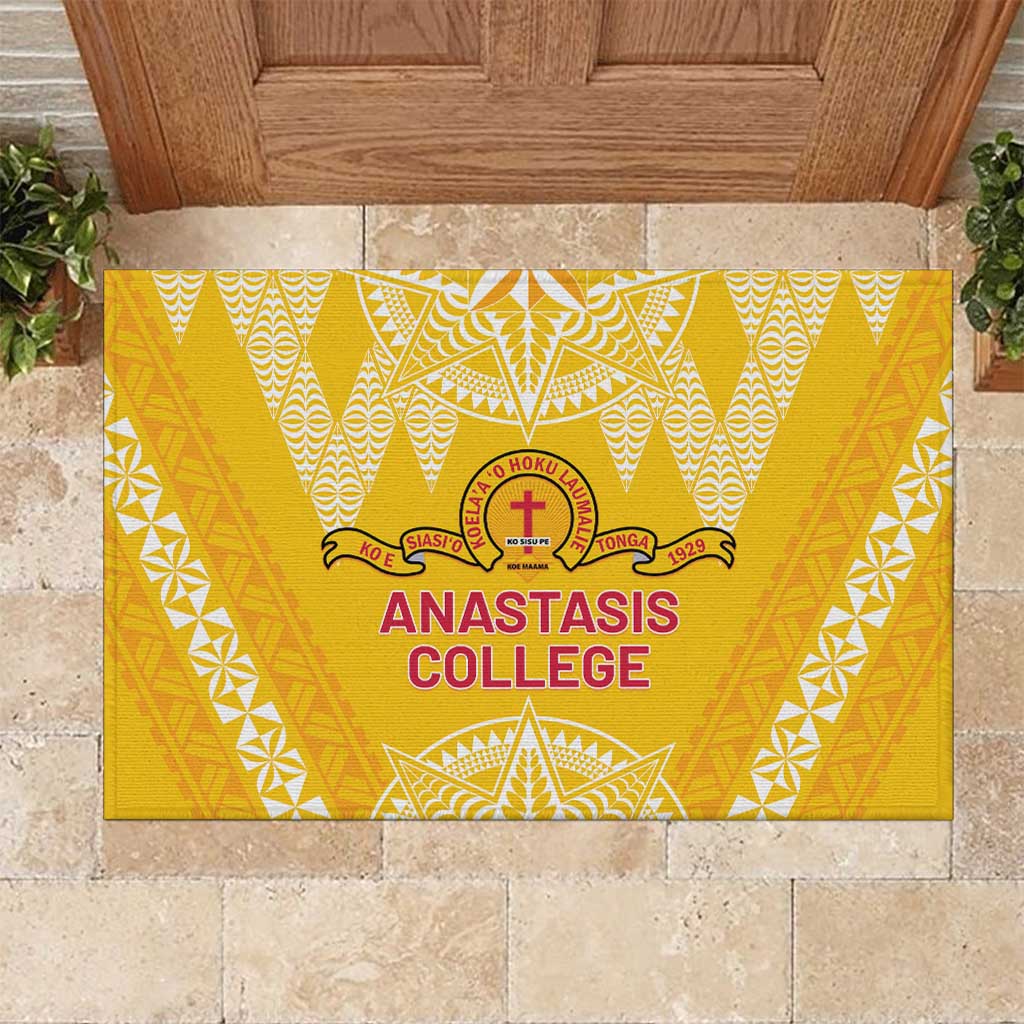 Anastasis College Rubber Doormat Tonga Ngatu Pattern LT05 Yellow - Polynesian Pride