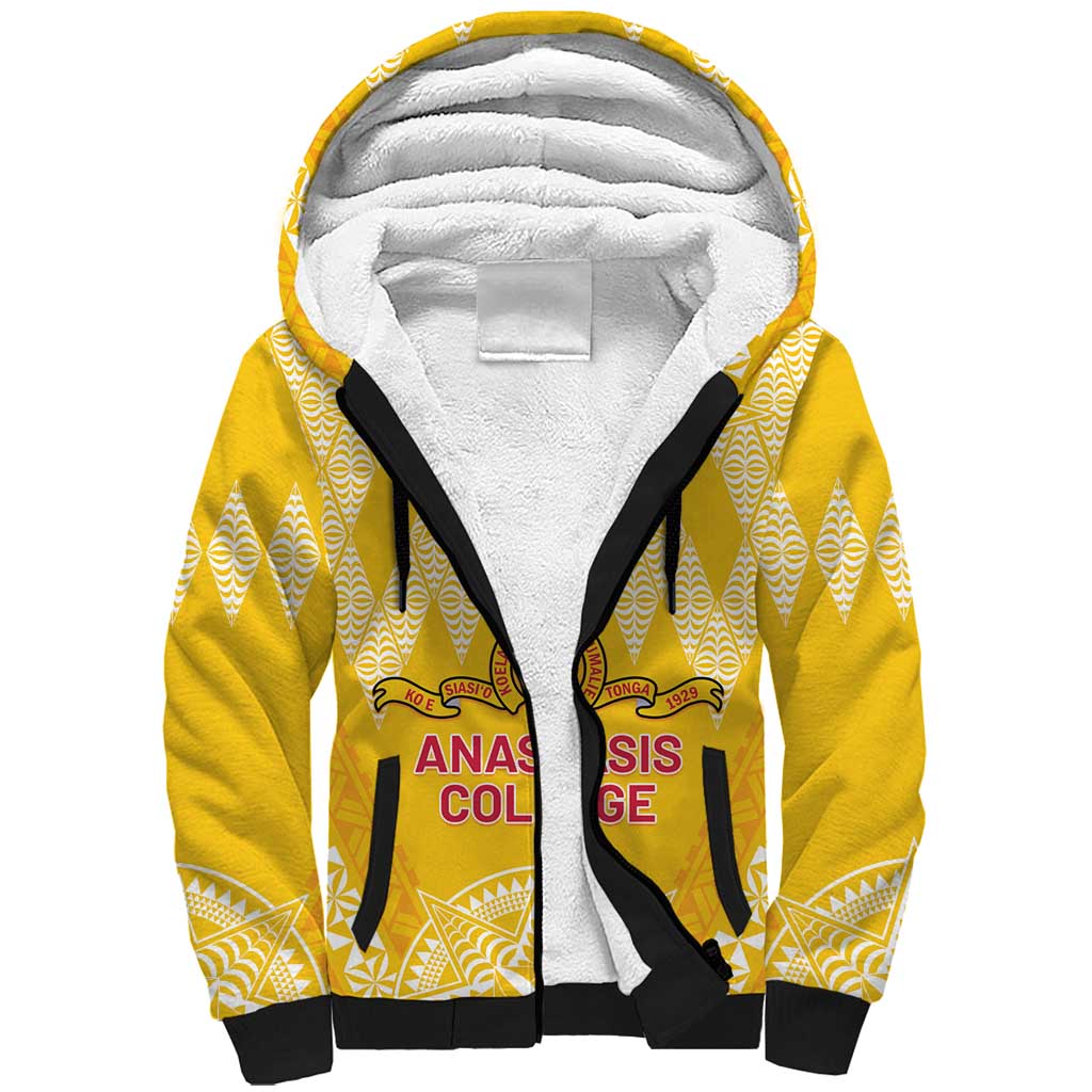 Personalised Anastasis College Sherpa Hoodie Tonga Ngatu Pattern LT05 Unisex Yellow - Polynesian Pride