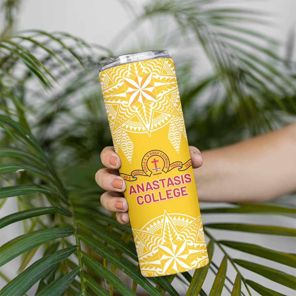 Personalised Anastasis College Skinny Tumbler Tonga Ngatu Pattern - Polynesian Pride