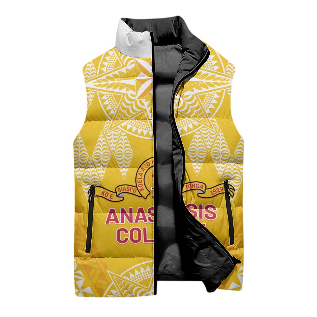 Personalised Anastasis College Sleeveless Puffer Jacket Tonga Ngatu Pattern - Polynesian Pride