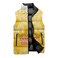 Personalised Anastasis College Sleeveless Puffer Jacket Tonga Ngatu Pattern - Polynesian Pride