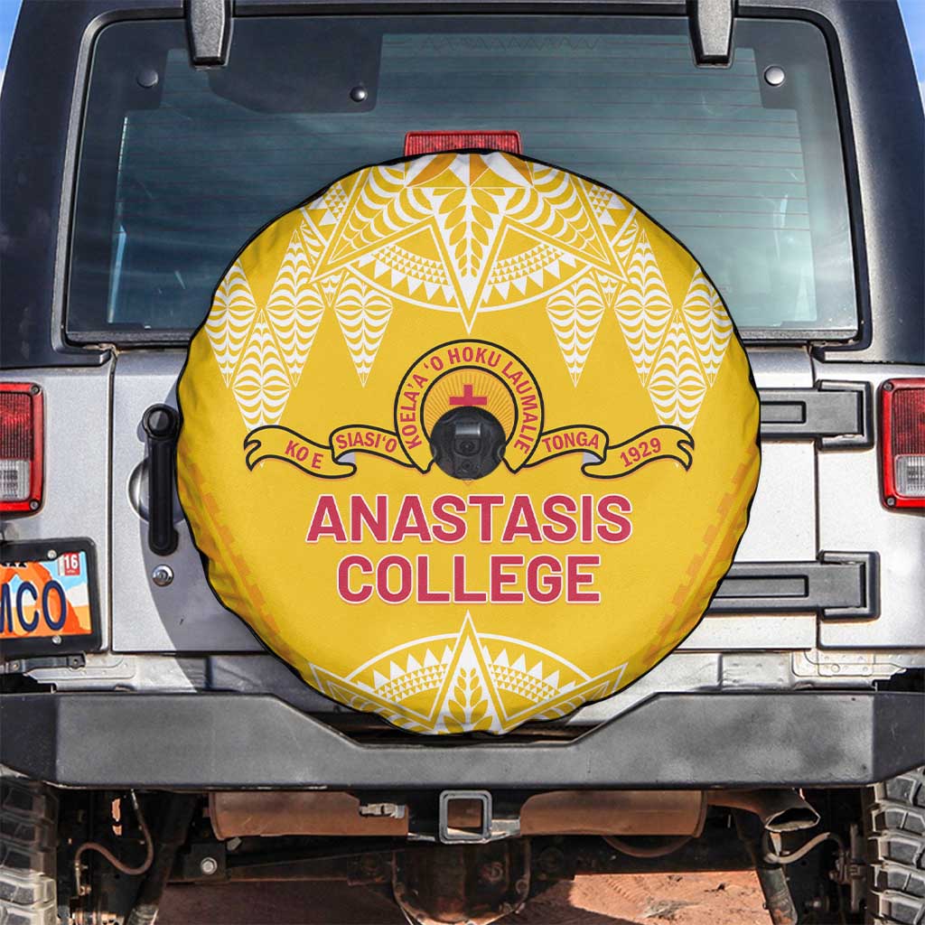 Anastasis College Spare Tire Cover Tonga Ngatu Pattern LT05 Yellow - Polynesian Pride