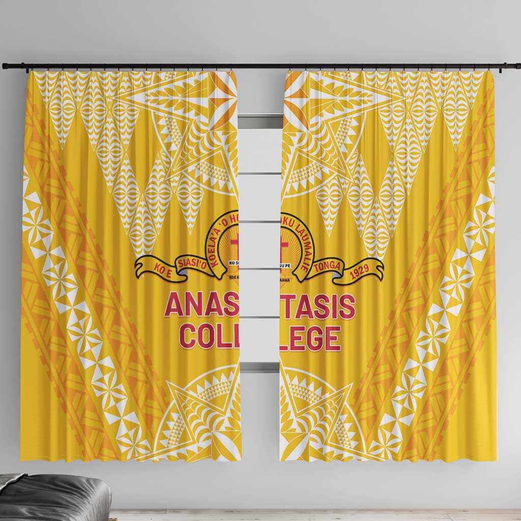 Anastasis College Window Curtain Tonga Ngatu Pattern LT05 With Hooks Yellow - Polynesian Pride