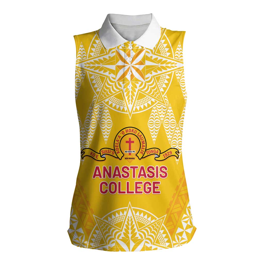 Personalised Anastasis College Women Sleeveless Polo Shirt Tonga Ngatu Pattern - Polynesian Pride
