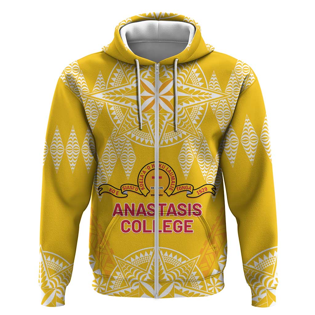 Personalised Anastasis College Zip Hoodie Tonga Ngatu Pattern LT05 Zip Hoodie Yellow - Polynesian Pride