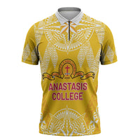 Personalised Anastasis College Zipper Polo Shirt Tonga Ngatu Pattern - Polynesian Pride