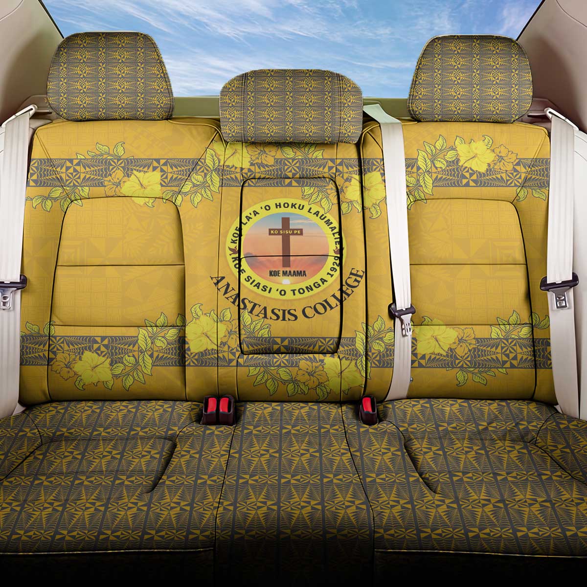 Tonga Anastasis College Back Car Seat Cover Tongan Ngatu Kupesi Pattern - Polynesian Pride