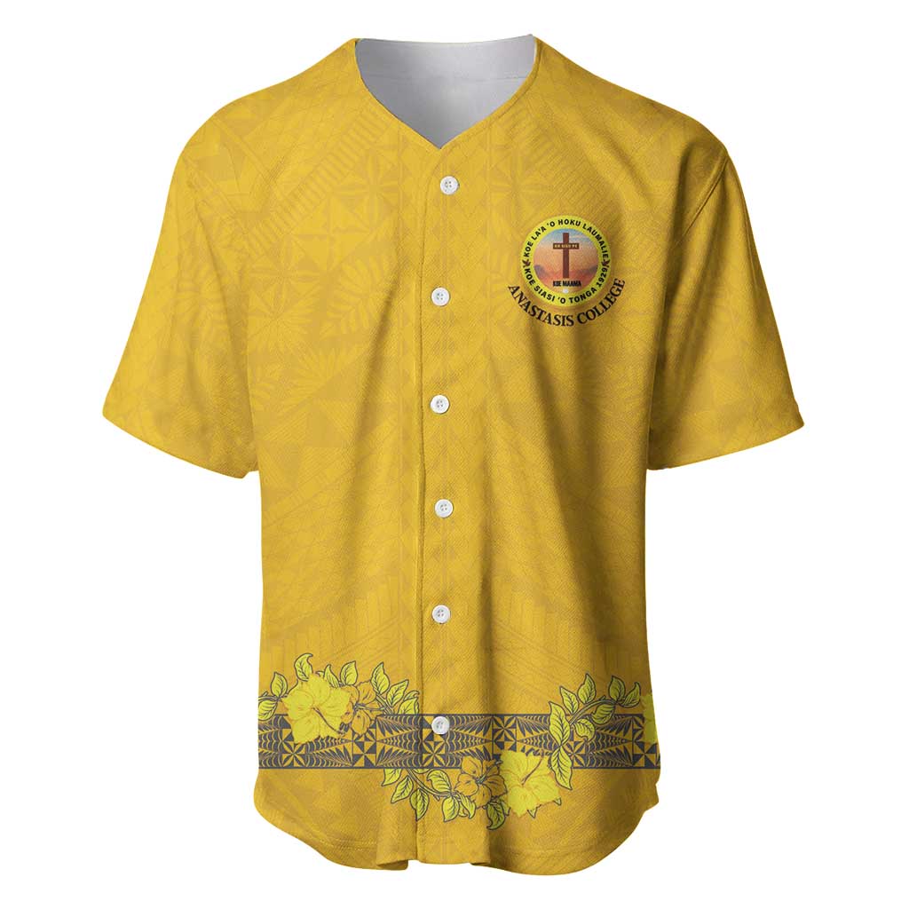 Tonga Anastasis College Baseball Jersey Tongan Ngatu Kupesi Pattern LT05 Yellow - Polynesian Pride