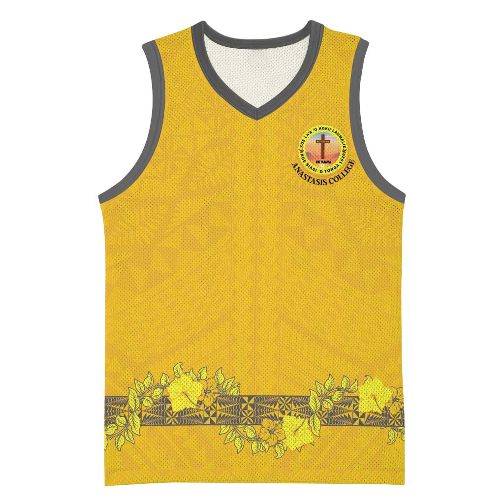 Tonga Anastasis College Basketball Jersey Tongan Ngatu Kupesi Pattern LT05 Unisex Yellow - Polynesian Pride