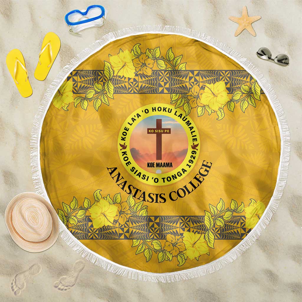 Tonga Anastasis College Beach Blanket Tongan Ngatu Kupesi Pattern LT05 One Size 150cm Yellow - Polynesian Pride