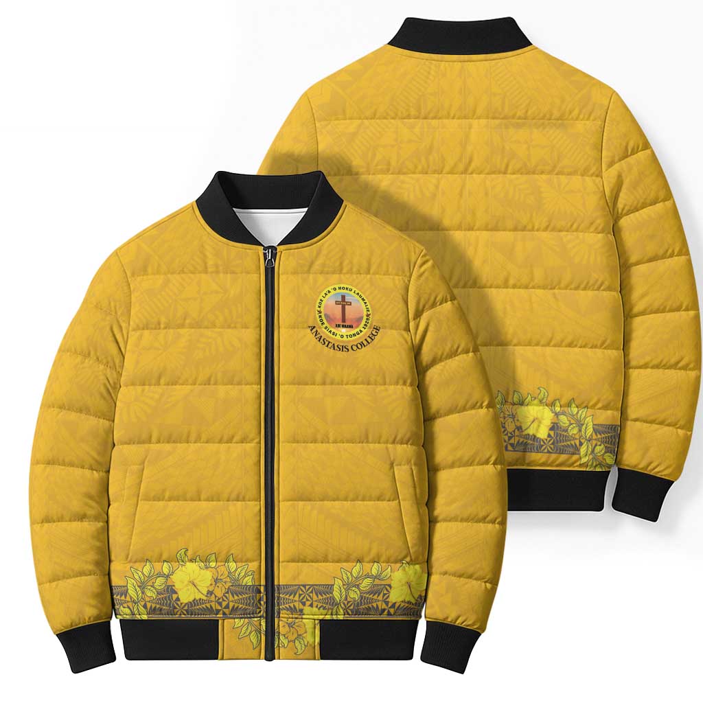 Tonga Anastasis College Bomber Puffer Jacket Tongan Ngatu Kupesi Pattern LT05 - Polynesian Pride