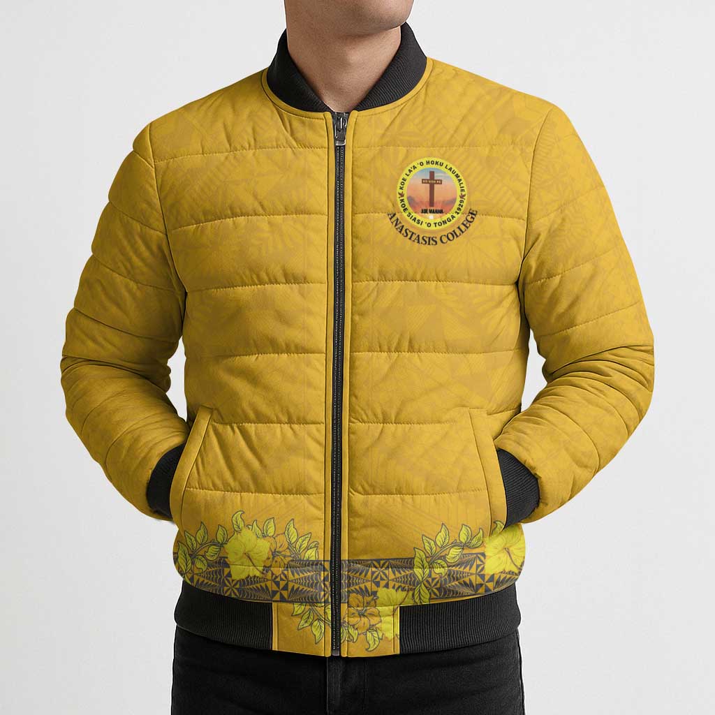 Tonga Anastasis College Bomber Puffer Jacket Tongan Ngatu Kupesi Pattern LT05 - Polynesian Pride