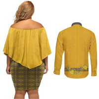 Tonga Anastasis College Couples Matching Off Shoulder Short Dress and Long Sleeve Button Shirt Tongan Ngatu Kupesi Pattern - Polynesian Pride