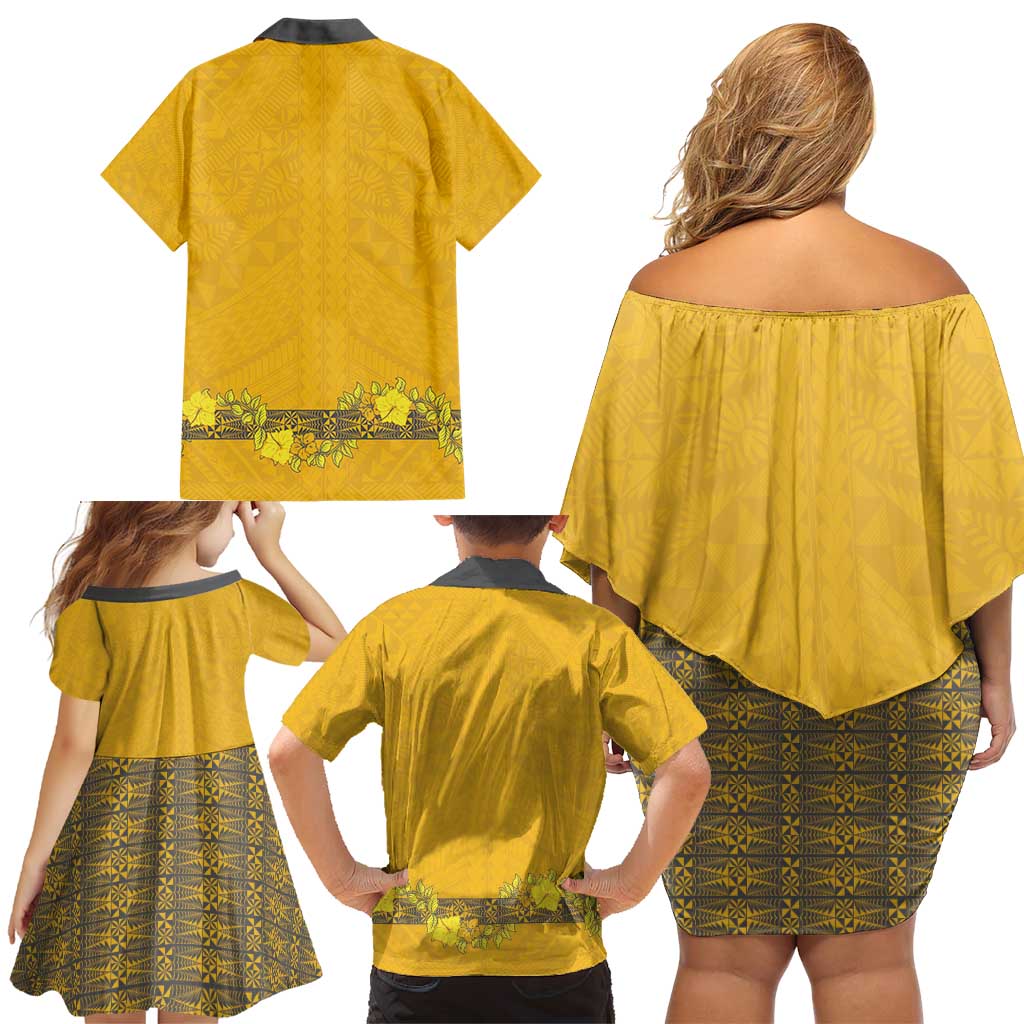 Tonga Anastasis College Family Matching Off Shoulder Short Dress and Hawaiian Shirt Tongan Ngatu Kupesi Pattern - Polynesian Pride