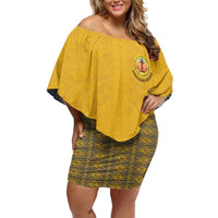 Tonga Anastasis College Family Matching Off Shoulder Short Dress and Hawaiian Shirt Tongan Ngatu Kupesi Pattern - Polynesian Pride