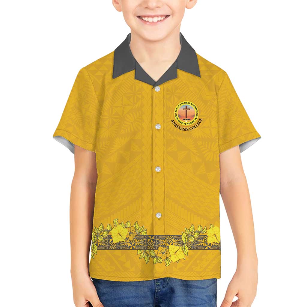 Tonga Anastasis College Family Matching Off Shoulder Short Dress and Hawaiian Shirt Tongan Ngatu Kupesi Pattern - Polynesian Pride