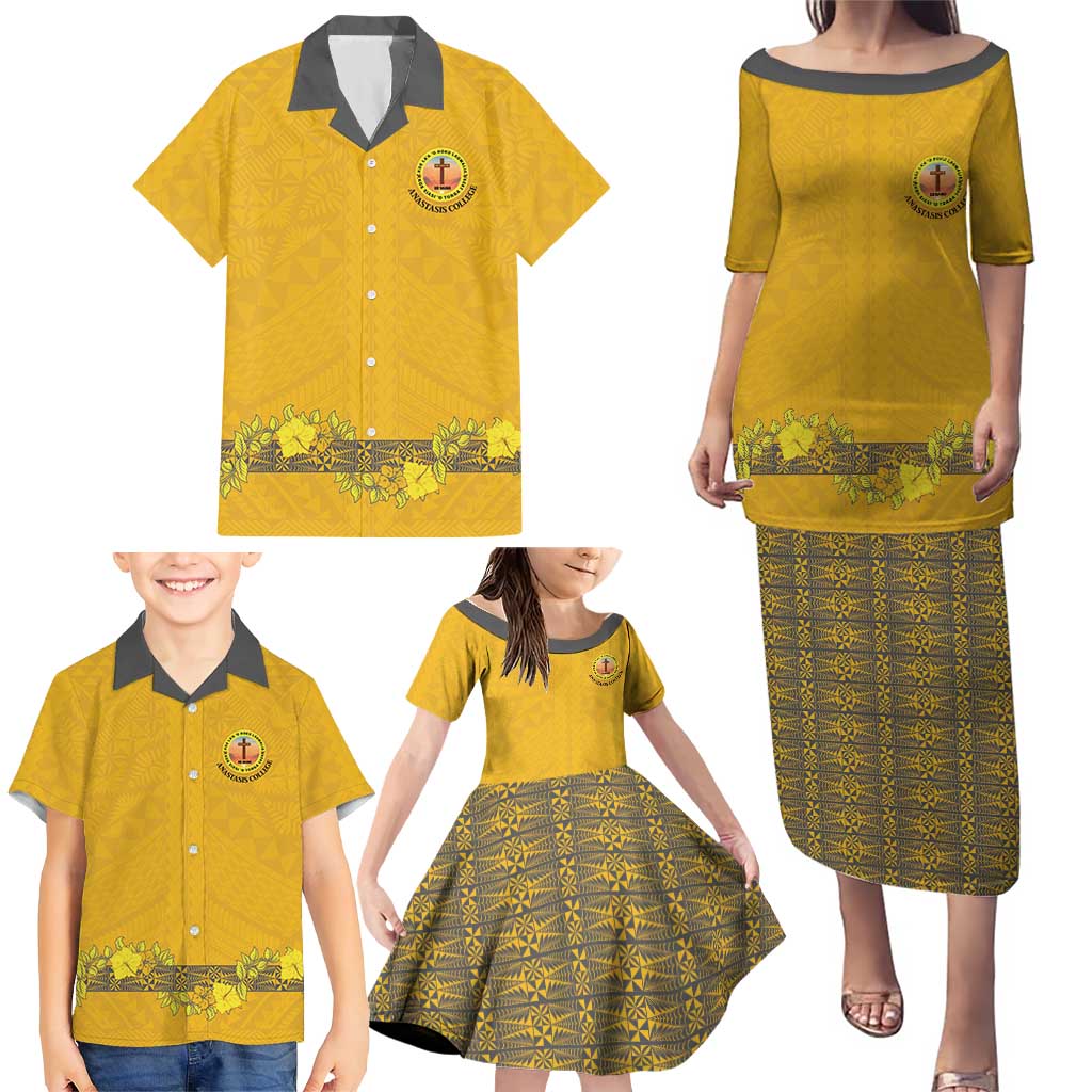 Tonga Anastasis College Family Matching Puletasi and Hawaiian Shirt Tongan Ngatu Kupesi Pattern - Polynesian Pride
