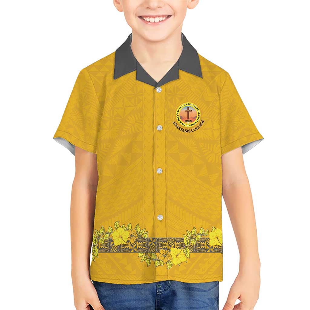 Tonga Anastasis College Family Matching Short Sleeve Bodycon Dress and Hawaiian Shirt Tongan Ngatu Kupesi Pattern - Polynesian Pride