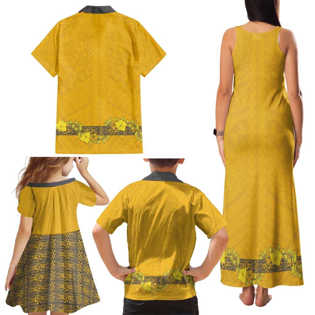 Tonga Anastasis College Family Matching Tank Maxi Dress and Hawaiian Shirt Tongan Ngatu Kupesi Pattern - Polynesian Pride