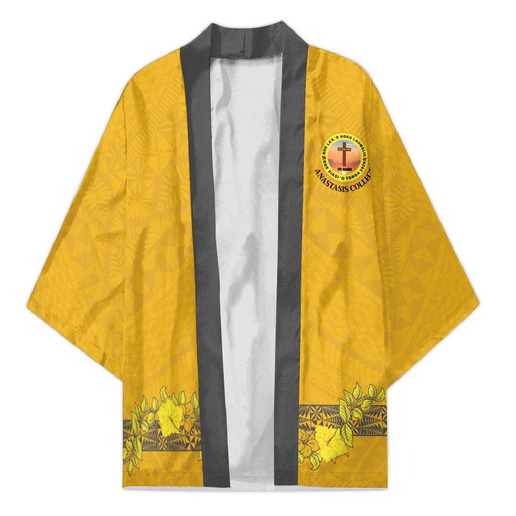 Tonga Anastasis College Kimono Tongan Ngatu Kupesi Pattern LT05 Unisex Yellow - Polynesian Pride
