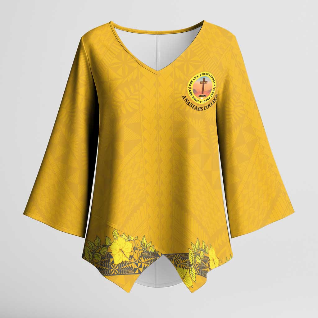 Tonga Anastasis College Kimono Sleeve Blouse Tongan Ngatu Kupesi Pattern - Polynesian Pride