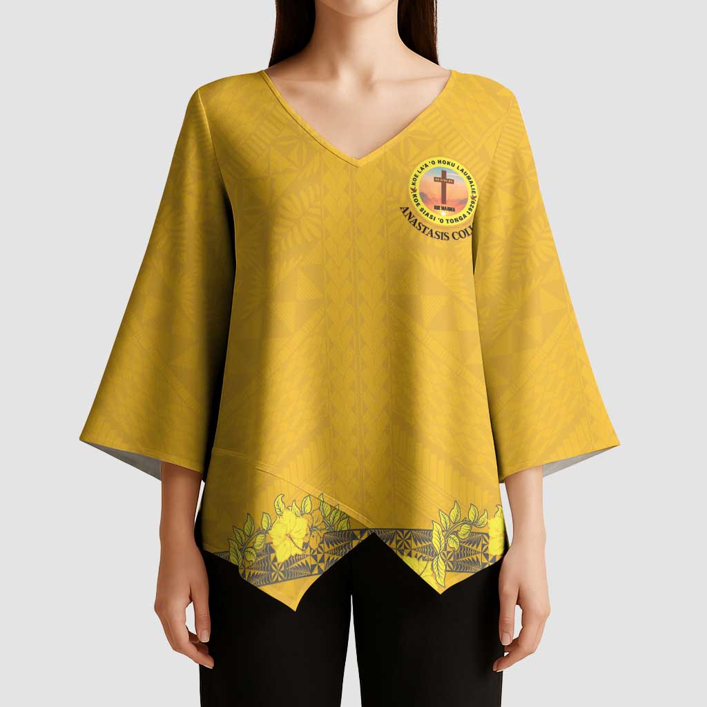 Tonga Anastasis College Kimono Sleeve Blouse Tongan Ngatu Kupesi Pattern - Polynesian Pride