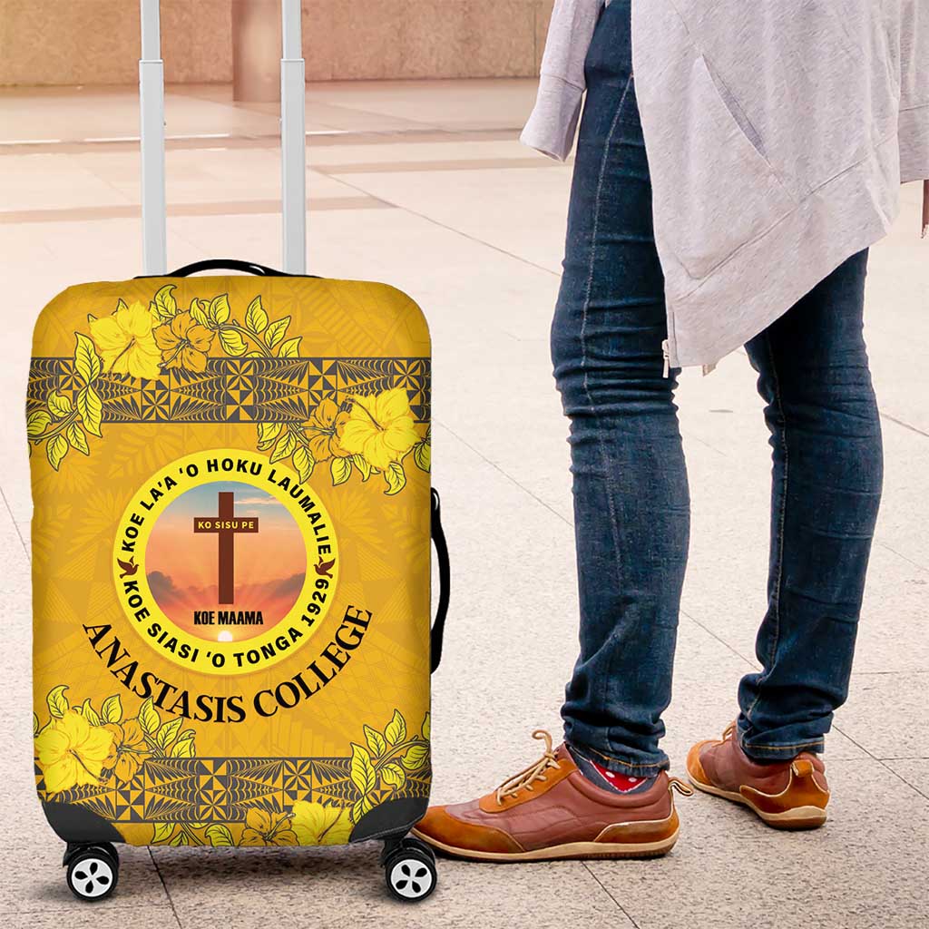 Tonga Anastasis College Luggage Cover Tongan Ngatu Kupesi Pattern LT05 Yellow - Polynesian Pride