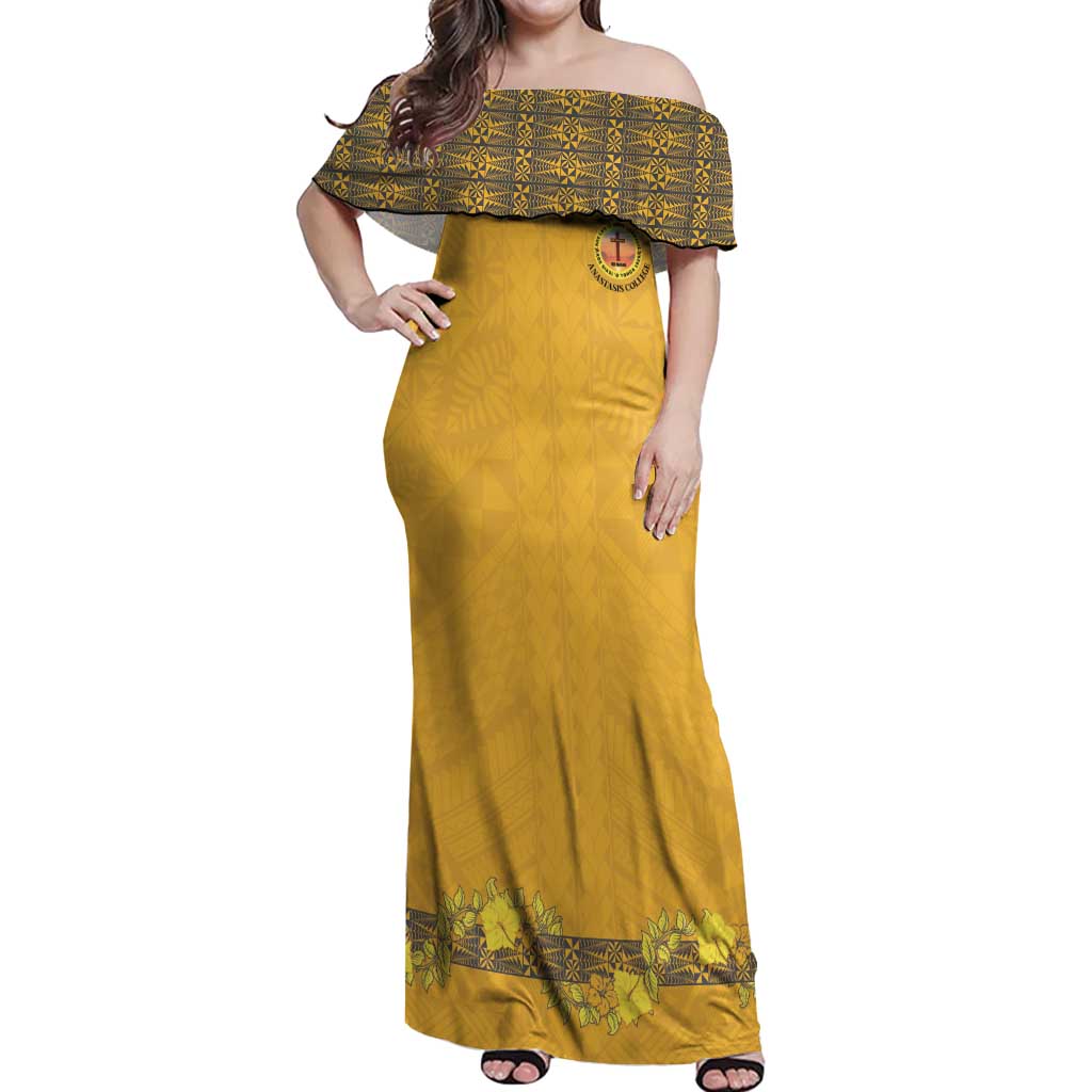 Tonga Anastasis College Off Shoulder Maxi Dress Tongan Ngatu Kupesi Pattern - Polynesian Pride