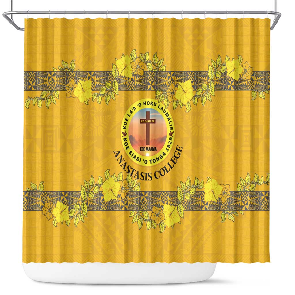 Tonga Anastasis College Shower Curtain Tongan Ngatu Kupesi Pattern LT05 Yellow - Polynesian Pride