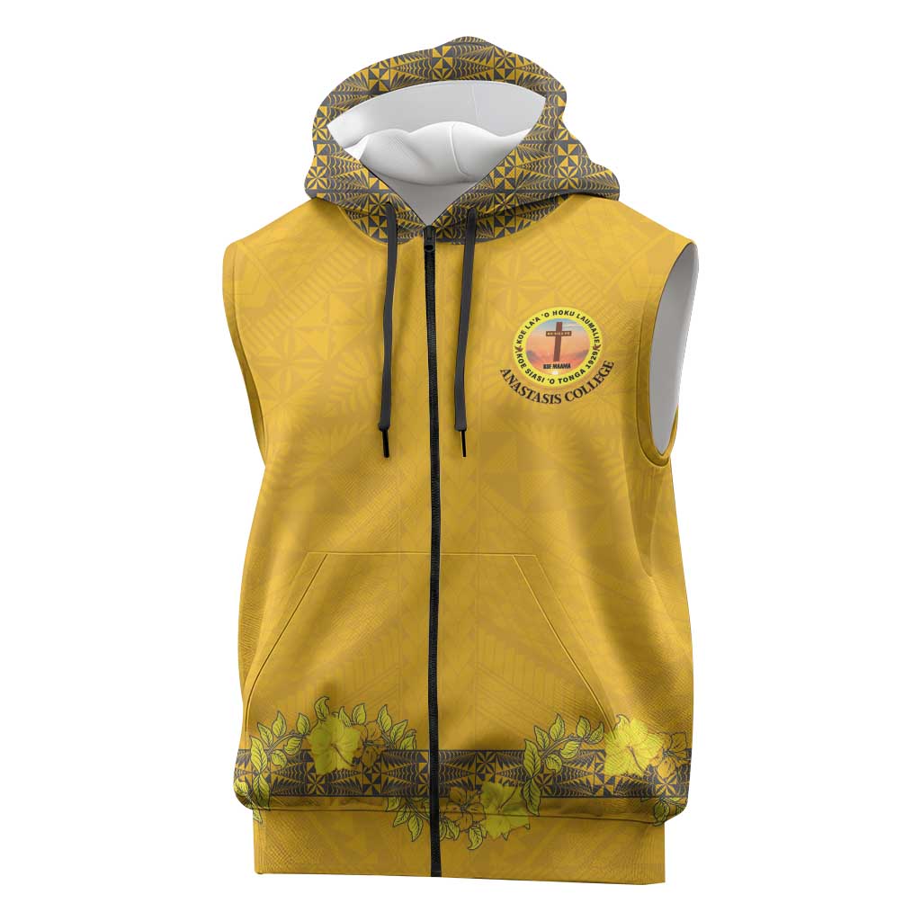 Tonga Anastasis College Sleeveless Zip Hoodie Tongan Ngatu Kupesi Pattern - Polynesian Pride