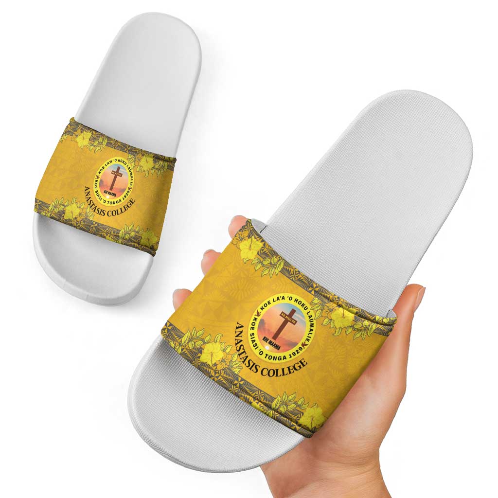 Tonga Anastasis College Slide Sandals Tongan Ngatu Kupesi Pattern - Polynesian Pride
