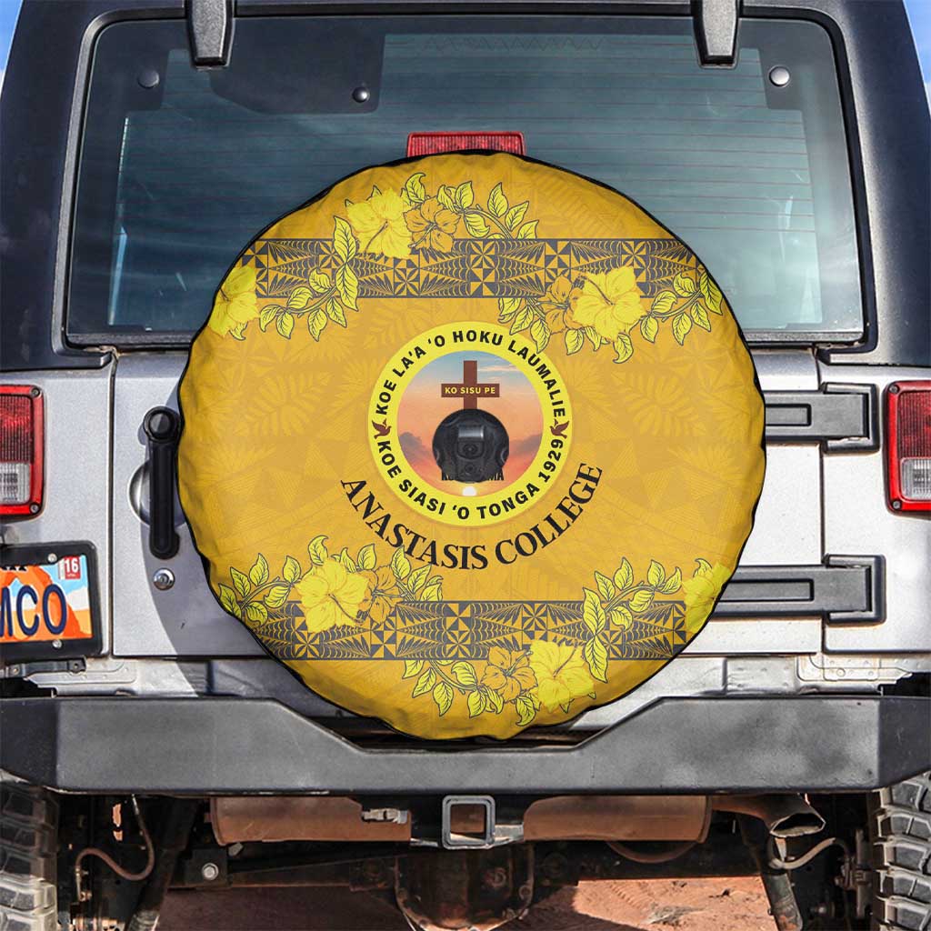 Tonga Anastasis College Spare Tire Cover Tongan Ngatu Kupesi Pattern LT05 Yellow - Polynesian Pride