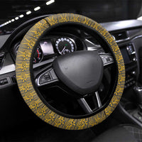Tonga Anastasis College Steering Wheel Cover Tongan Ngatu Kupesi Pattern LT05 Universal Fit Yellow - Polynesian Pride