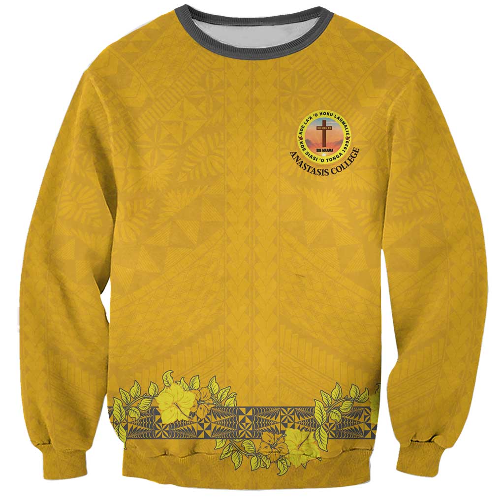 Tonga Anastasis College Sweatshirt Tongan Ngatu Kupesi Pattern LT05 Unisex Yellow - Polynesian Pride
