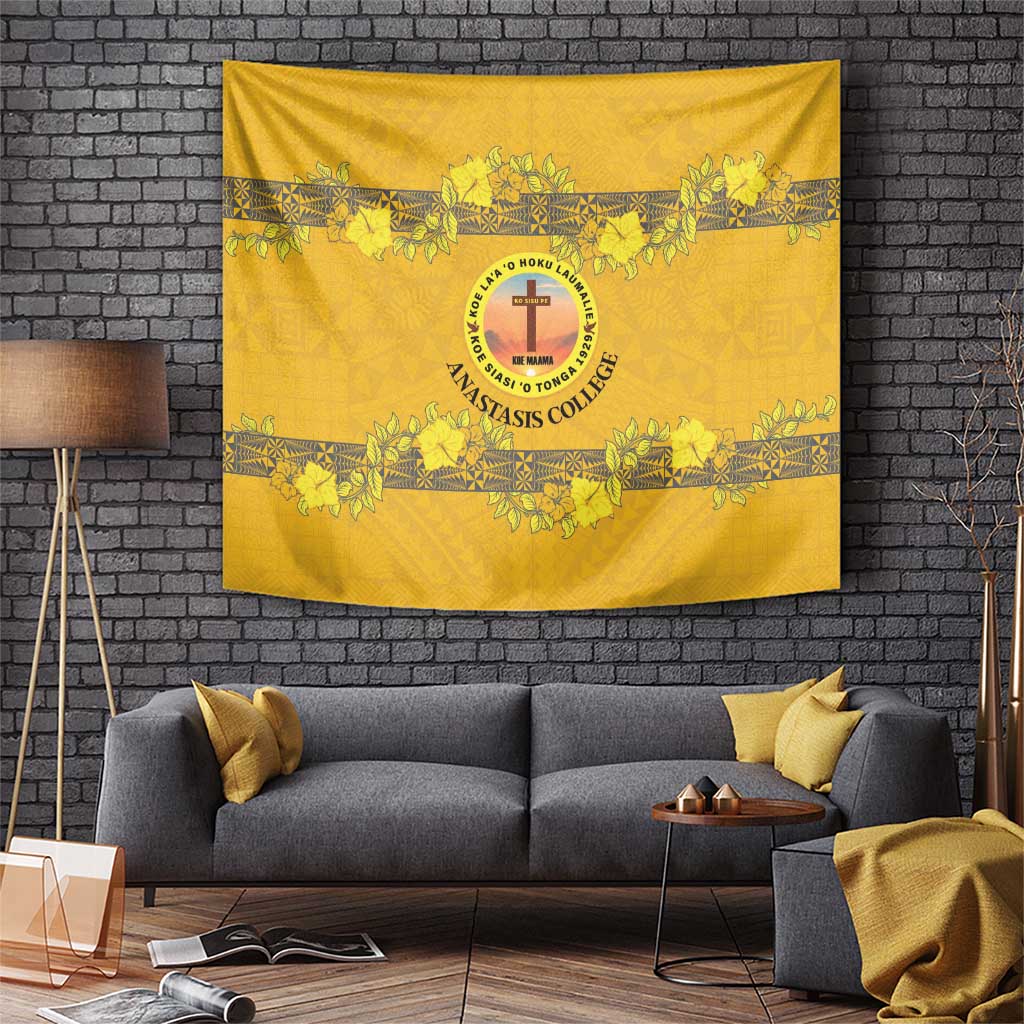 Tonga Anastasis College Tapestry Tongan Ngatu Kupesi Pattern LT05 Yellow - Polynesian Pride