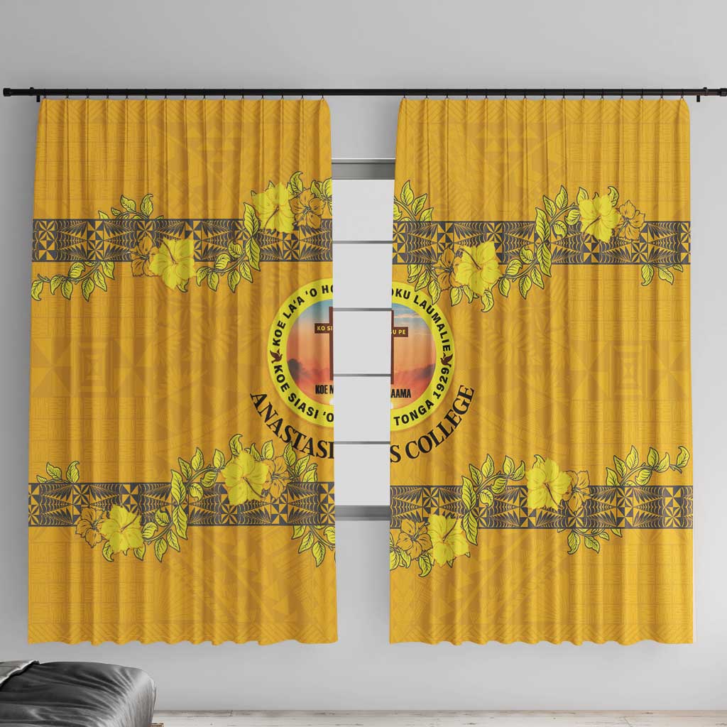 Tonga Anastasis College Window Curtain Tongan Ngatu Kupesi Pattern LT05 With Hooks Yellow - Polynesian Pride