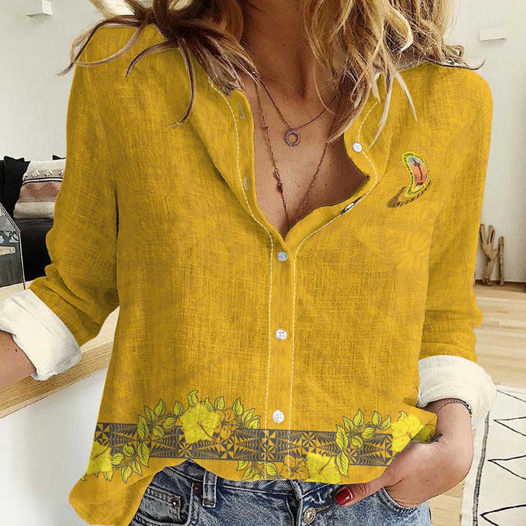 Tonga Anastasis College Women Casual Shirt Tongan Ngatu Kupesi Pattern LT05 Female Yellow - Polynesian Pride
