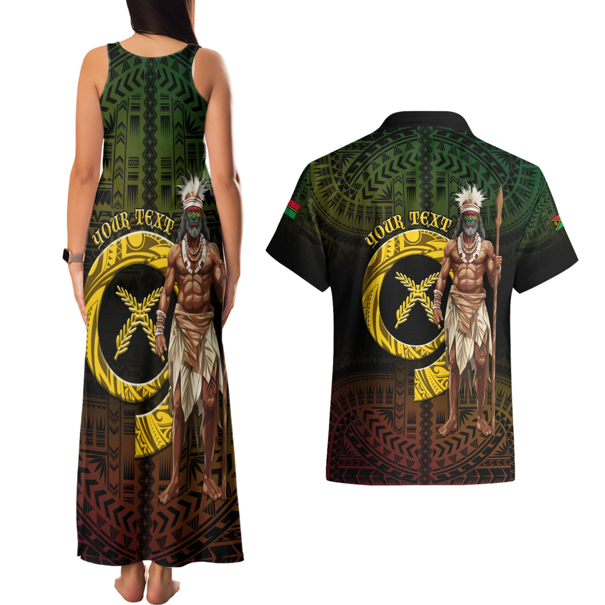 Personalised Vanuatu Custom Chiefs Day Couples Matching Tank Maxi Dress and Hawaiian Shirt Pig Tusk Simple Style LT05 - Polynesian Pride