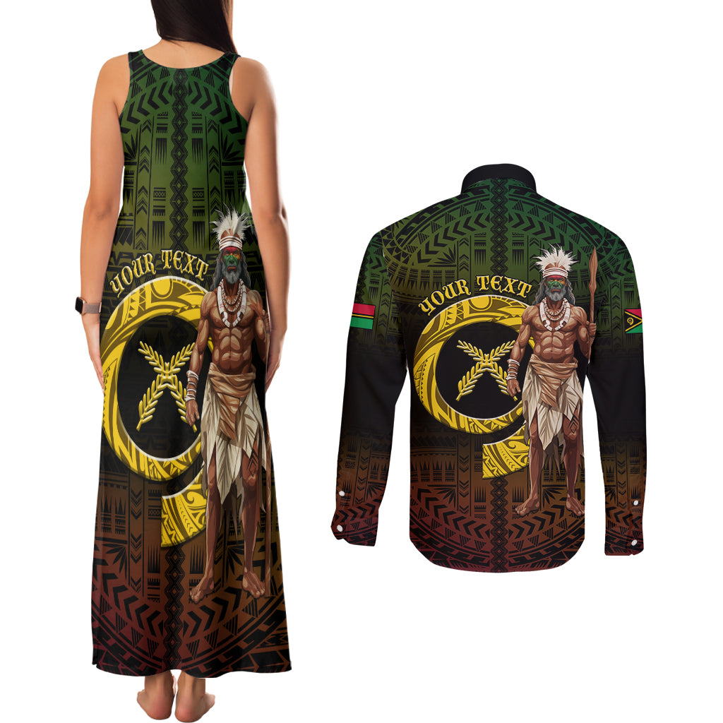 Personalised Vanuatu Custom Chiefs Day Couples Matching Tank Maxi Dress and Long Sleeve Button Shirt Pig Tusk Simple Style LT05 - Polynesian Pride