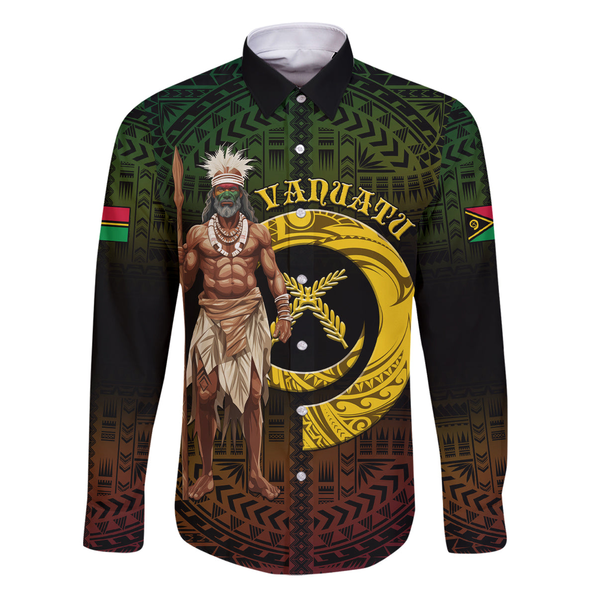 Personalised Vanuatu Custom Chiefs Day Family Matching Off Shoulder Long Sleeve Dress and Hawaiian Shirt Pig Tusk Simple Style LT05 Dad's Shirt - Long Sleeve Black - Polynesian Pride