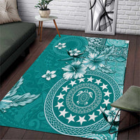 Cook Islands Area Rug Teal Hibiscus And Stars